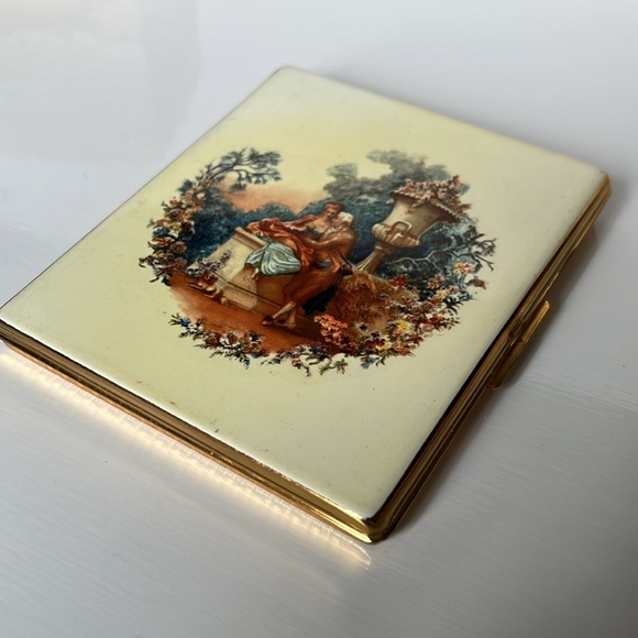 Colibri Compact Card Cigarette Case Courting Couples Park Lane Gold England - Picture 2 of 15